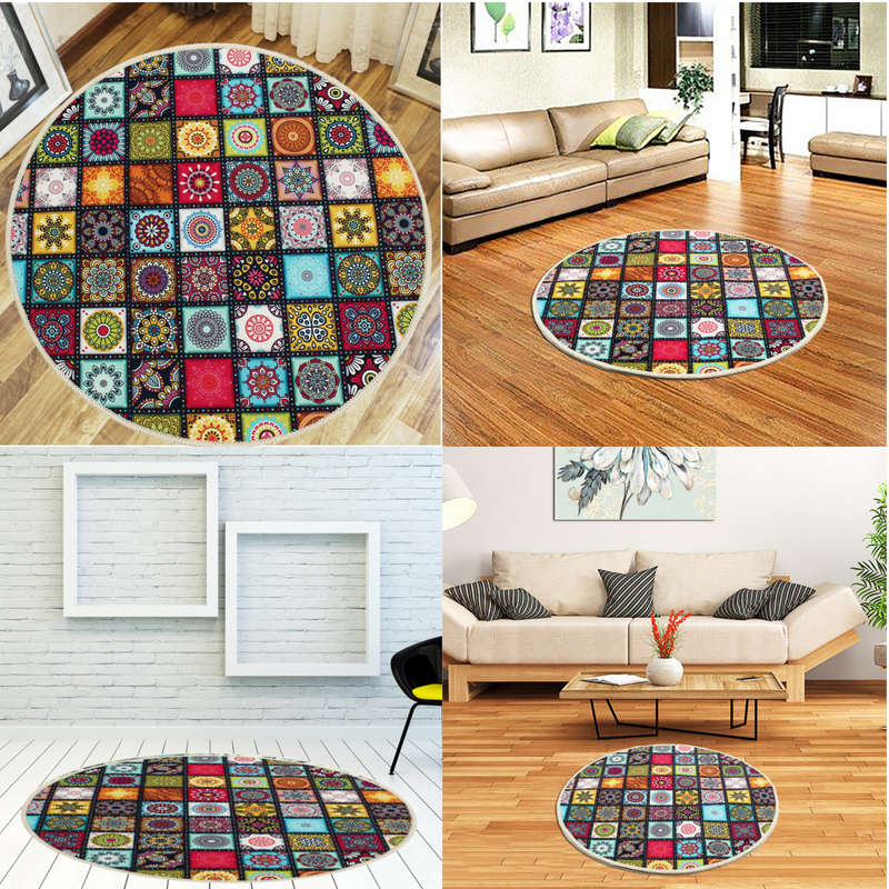 60/80/100/120CM Mandala Pattern Round Carpet Living Room Area Rugs Floor Mat