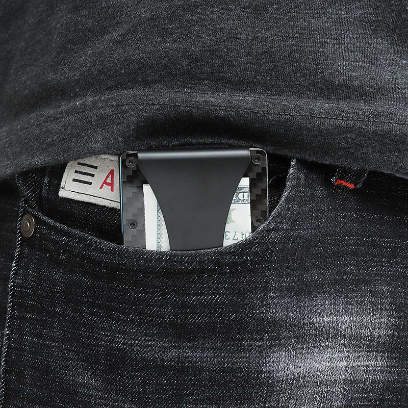 RFID Blocking Metal Wallets Slim Carbon Fiber Credit Card Holder Money Clip - 0.04kg