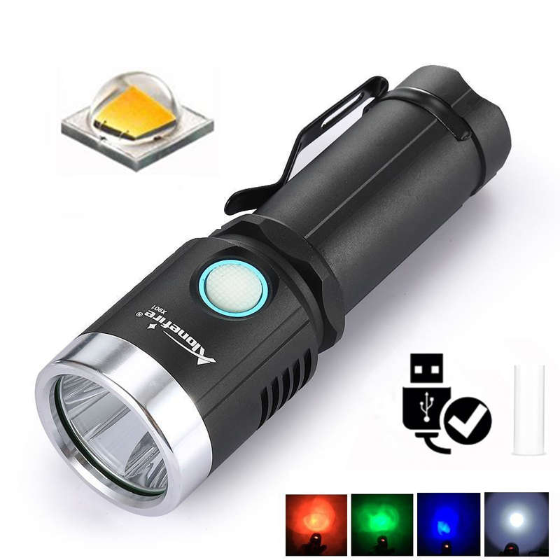 AloneFire X901 XML2 1000Lumens 6Modes 4 Color Light USB Rechargeable LED Flashlight