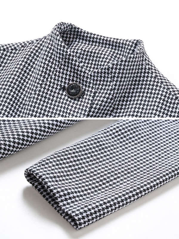 Women's Fashion Knee-Length Trench Coats Elegant Long Sleeve Houndstooth Pattern Jackets