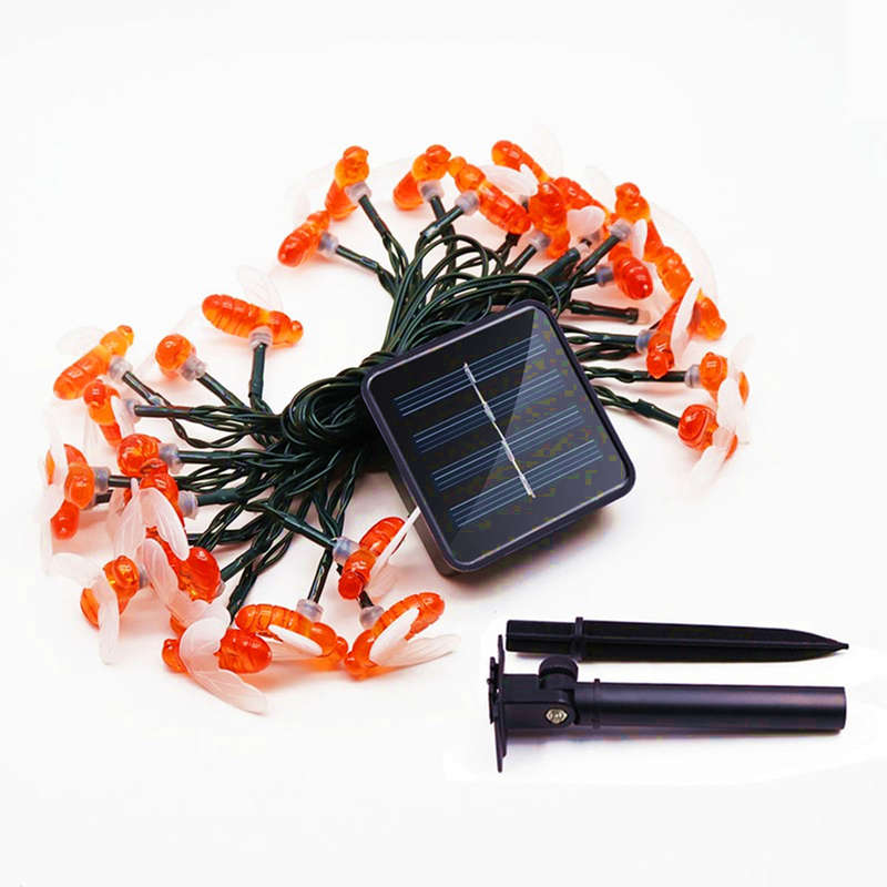 6.5M Solar Powered Honey Bee 30 LED Fairy String Light Party Outdoor Garden Waterproof Hanging Lamp