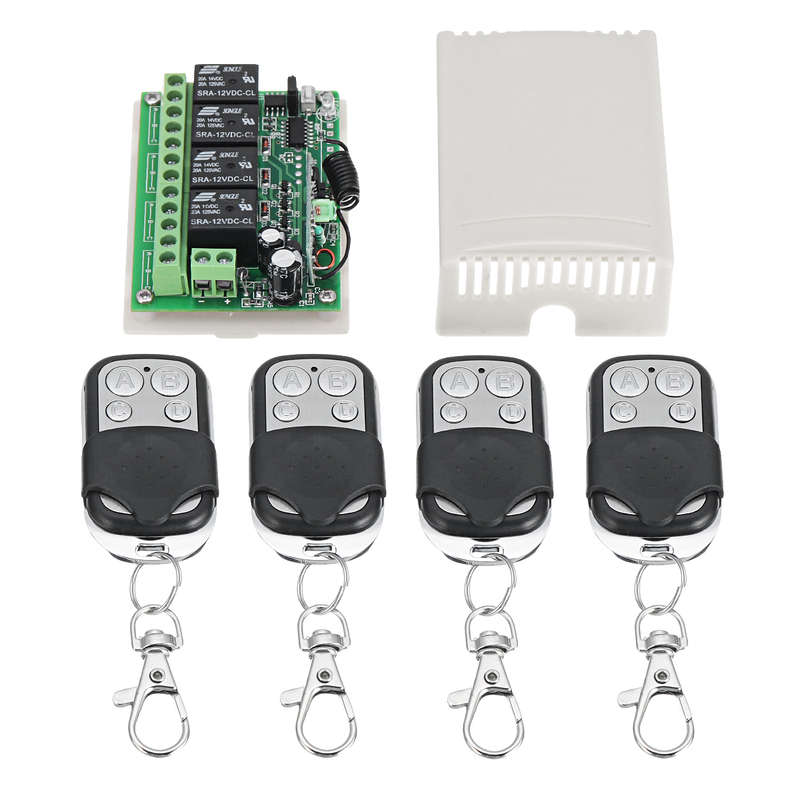 DC12V 4 Transmitter & Receiver Relay 4CH 433MHz Wireless Remote Control Light Switch