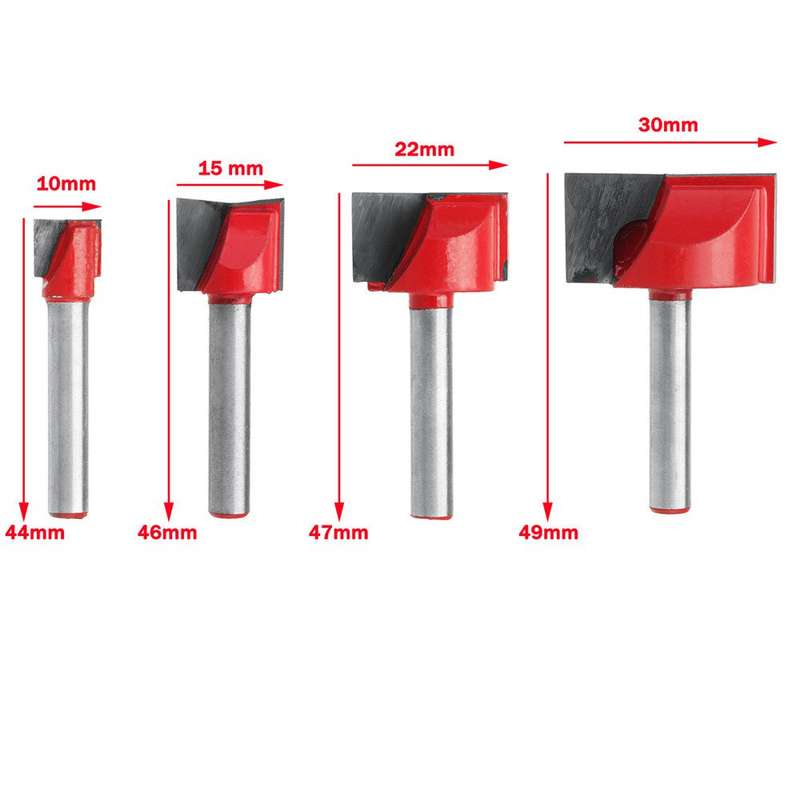 4pcs 10/15/22/30mm Router Bit Surface Planing Bottom Cleaning Wood Milling CNC Router Bit