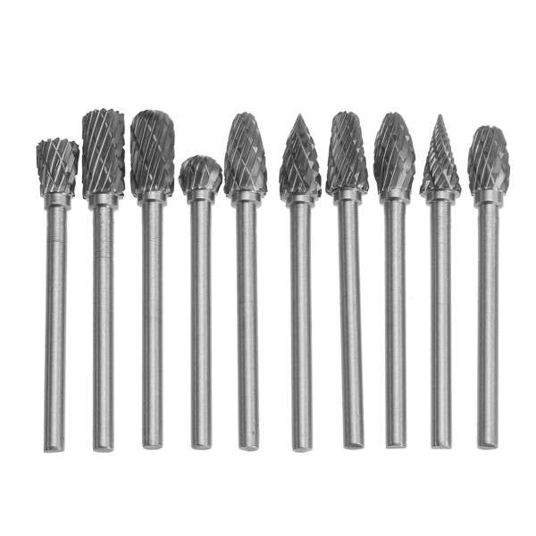 Wolike 10pcs 3mm Shank Tungsten Carbide Burr Rotary File Drill Bits Cutter