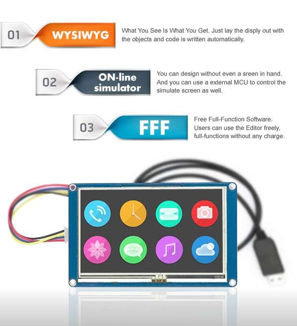 Nextion NX4832T035 3.5 Inch 480x320 HMI TFT LCD Touch Display Module Resistive Touch Screen - 0.08kg
