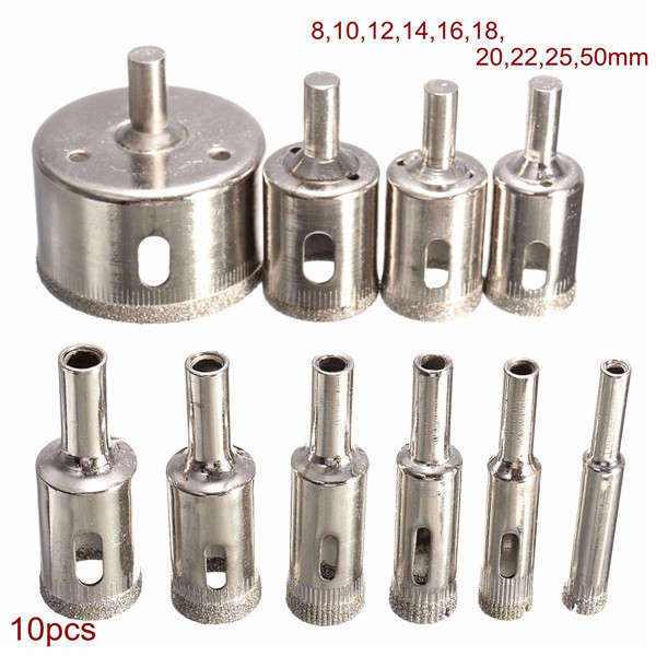 10pcs 8-50mm Diamond Drill Bits Set Tool Hole Saw Cutter for Glass Marble Granite