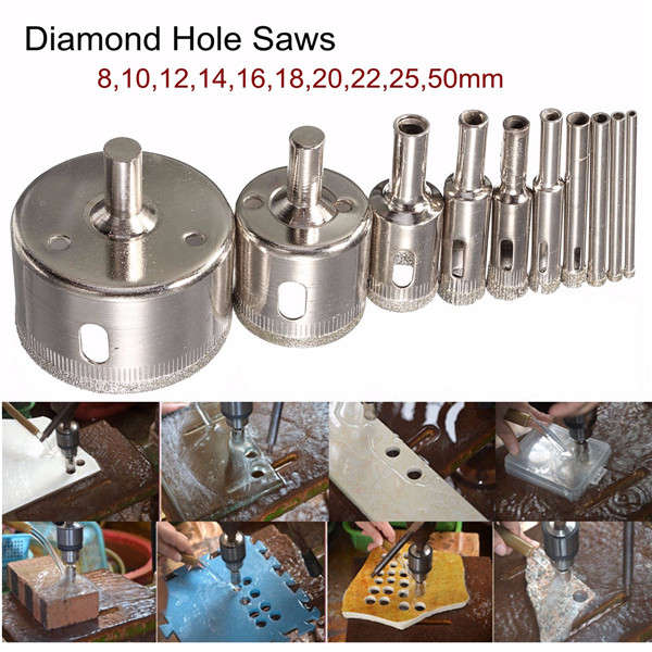 10pcs 8-50mm Diamond Drill Bits Set Tool Hole Saw Cutter for Glass Marble Granite