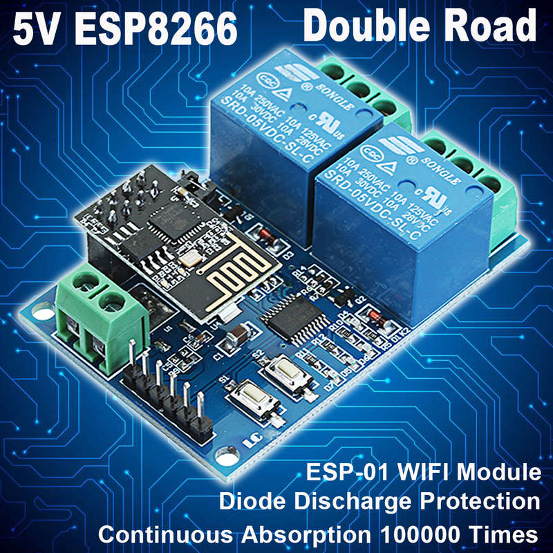 5V ESP8266 Dual WiFi Relay Module Internet Of Things Smart Home Mobile APP Remote Switch - 0.04kg