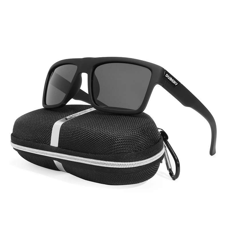 DUBERY D918 Polarized Sunglasses Square UV400 Men Women Outdoor Sports Cycling Dri... (COLOR: BLACK)