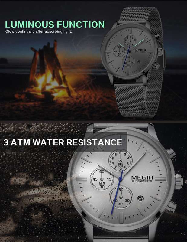 MEGIR 2011G Men Watch Luxury Ultra Slim Business Stainless Steel Strap Quartz Wrist Watch - 0.09kg