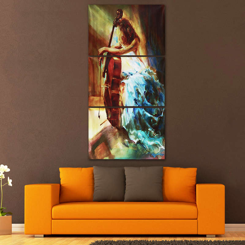 3Pcs Modern Violin Girl Canvas Print Paintings Pictures Art Home Decor Unframed