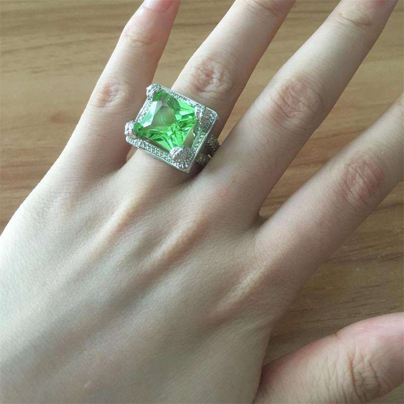 t Green Gem Zircon Ring Wedding Crystal Silver Color Rings Trendy Jewe