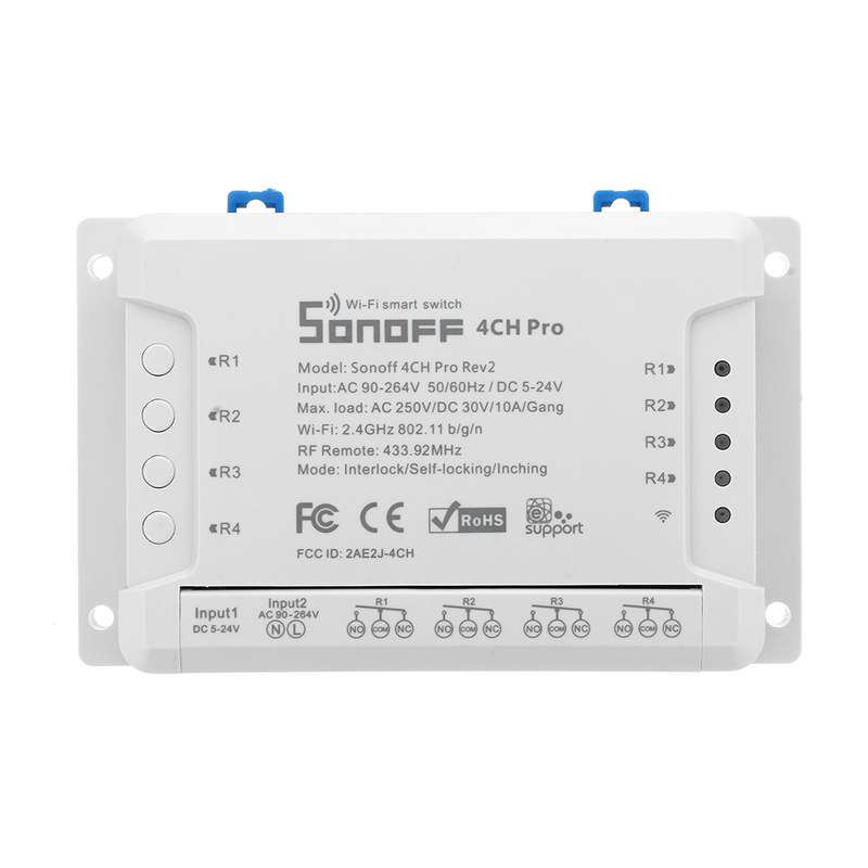 4CH Pro R2 10A 2200W 2.4Ghz 433MHz RF Inching/Self-Locking/Interlock Smart Home Switch