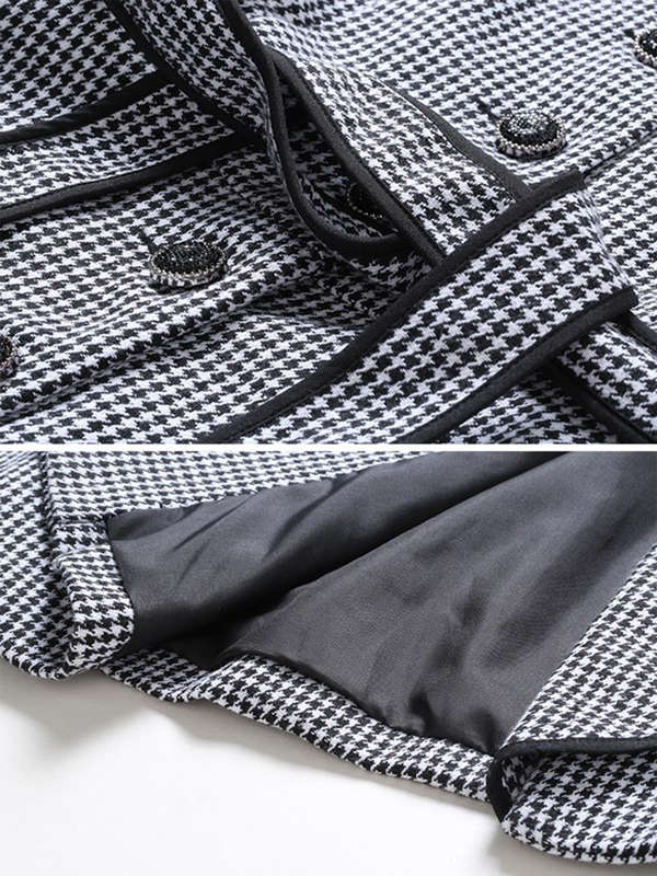 Women's Fashion Knee-Length Trench Coats Elegant Long Sleeve Houndstooth Pattern Jackets
