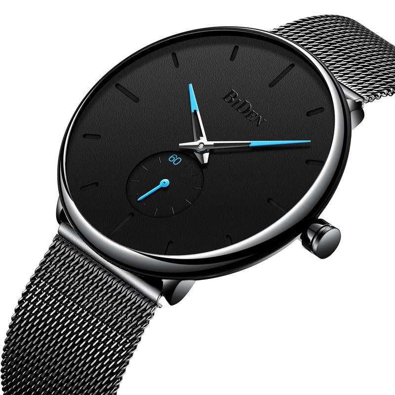 Biden 0124 Ultra Thin Casual Style Men Wrist Watch Mesh Stainless Steel Strap Quartz Watches -