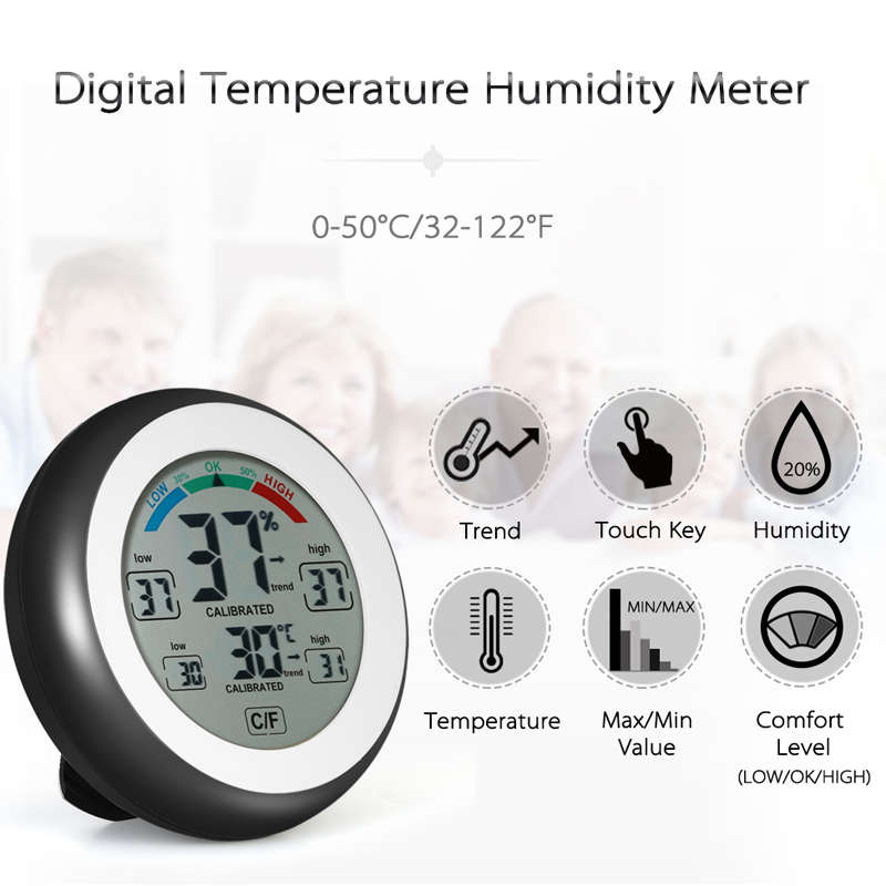 Multifunctional Digital Thermometer Hygrometer Temperature Humidity Meter Max Min Value Trend Display / Touch Screen