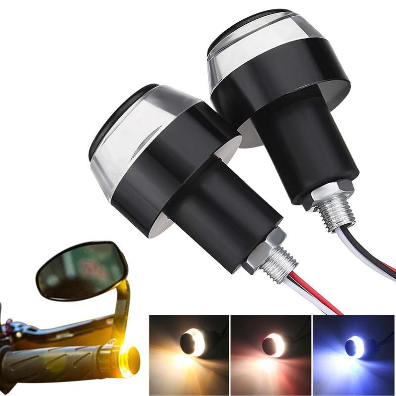 12V Dual Color Hanle Bar Grip End LED Indicator Turn Signal Lights Amber/Red/Blue+White