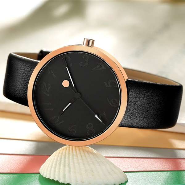CRRJU 2124 Simple Design Women Wrist Watch Genuine Leather Strap Quartz Watches