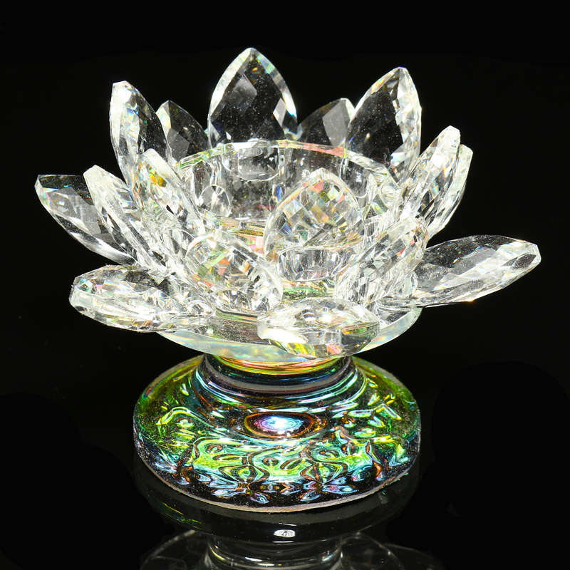 5 Colors Crystal Glass Lotus Flower Tea Light Candle Holder Buddhist Candles