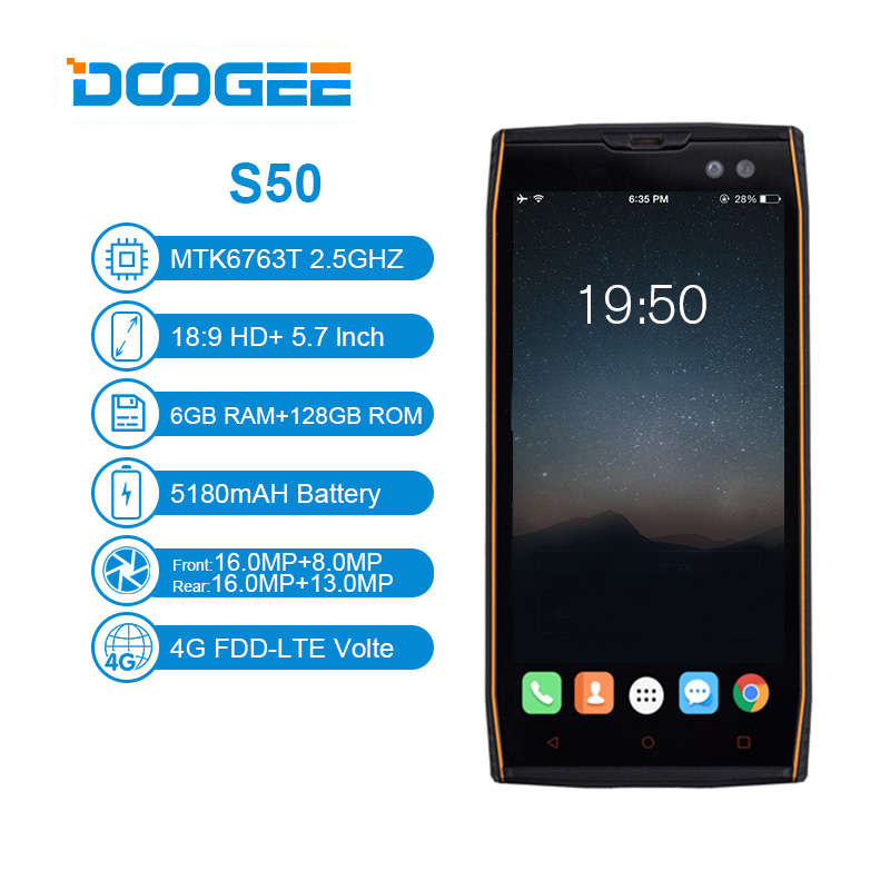 DOOGEE S50 5.7 Inch IP68 6GB RAM 128GB ROM Heilo P23 MT6763T Octa Core 2.5GHz 5180mAh 4G Smartphone