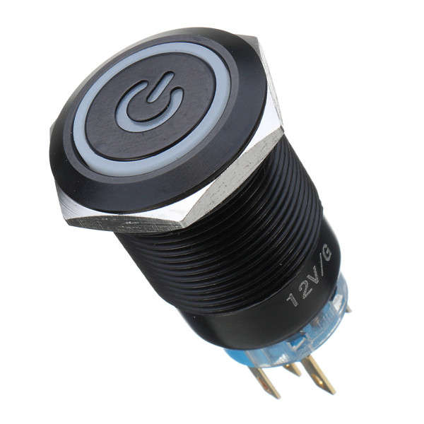 12V 5 Pin 19mm Led Metal Push Button Momentary Power Switch Waterproof Switch Black