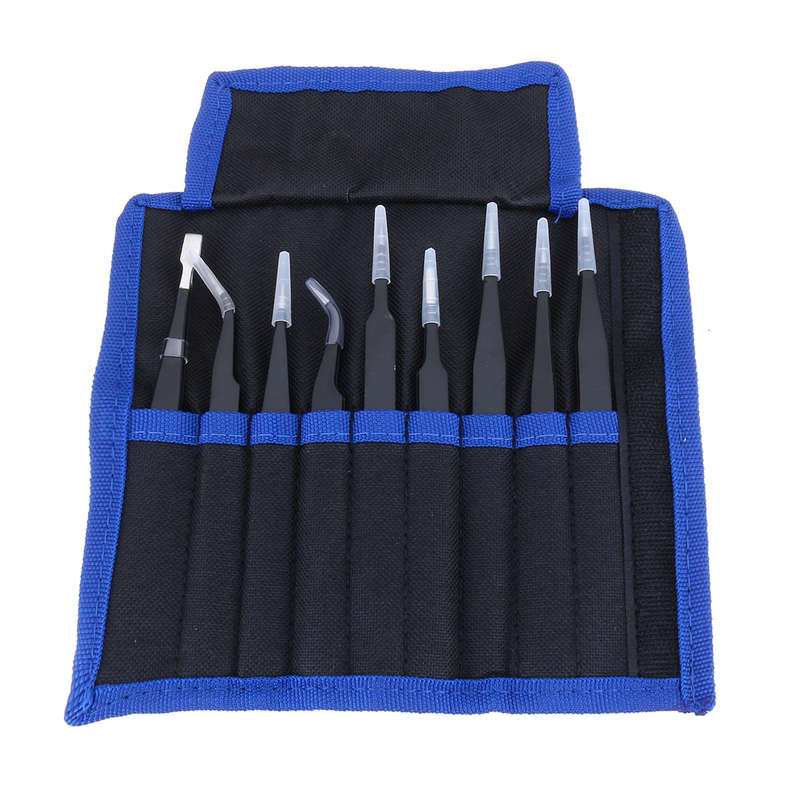 9 Pcs ESD Tweezer Anti-static Stainless Steel Precision Tweezers for Electronics