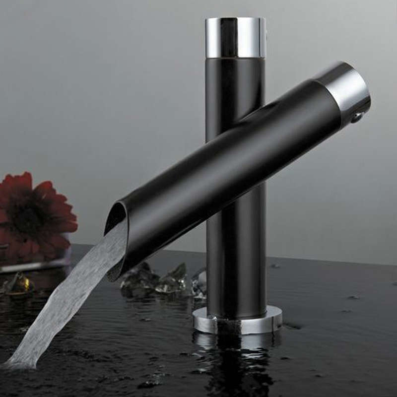 Kitchen Unique Single Handle Black Bathroom Bath Basin Sink Mixer Tap Waterfall Faucet