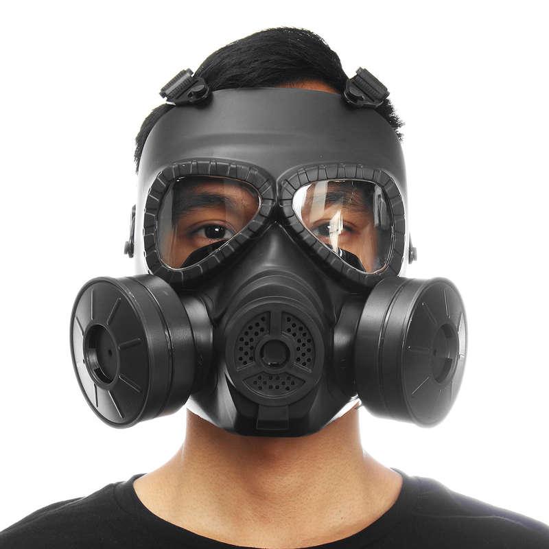 Breathable Gas Mask Double Filter Fan CS Edition Perspiration Dust Face Guard (COLOR: BLACK)