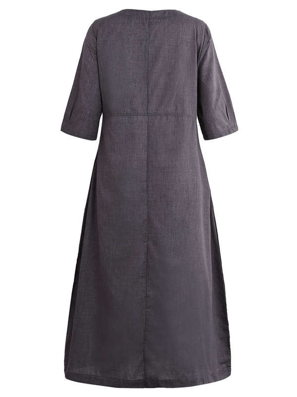 Plus Size Work Pure Color Crew Neck Three Quarter Sleeve Maxi Dress