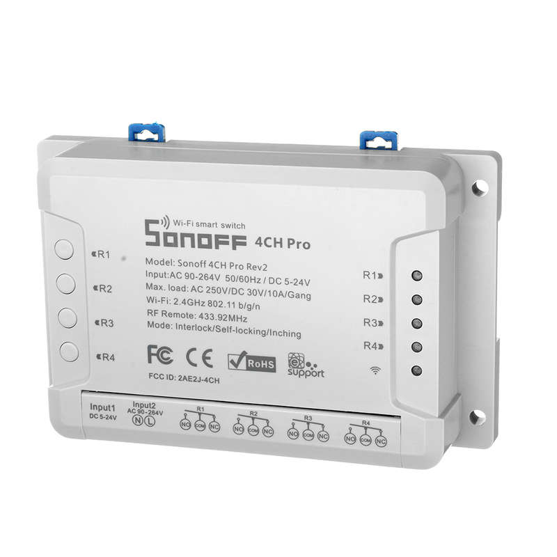 4CH Pro R2 10A 2200W 2.4Ghz 433MHz RF Inching/Self-Locking/Interlock Smart Home Switch
