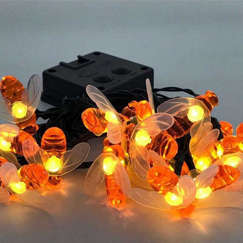 6.5M Solar Powered Honey Bee 30 LED Fairy String Light Party Outdoor Garden Waterproof Hanging Lamp