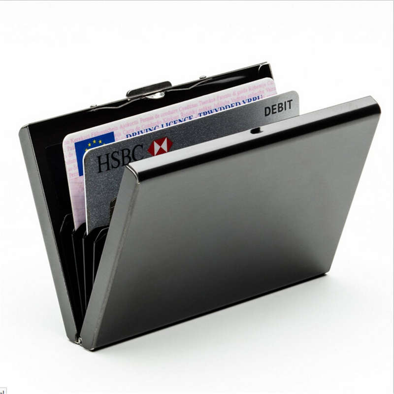 Card Holder Black Stainless Steel ID Credit Pocket Metal Box Case