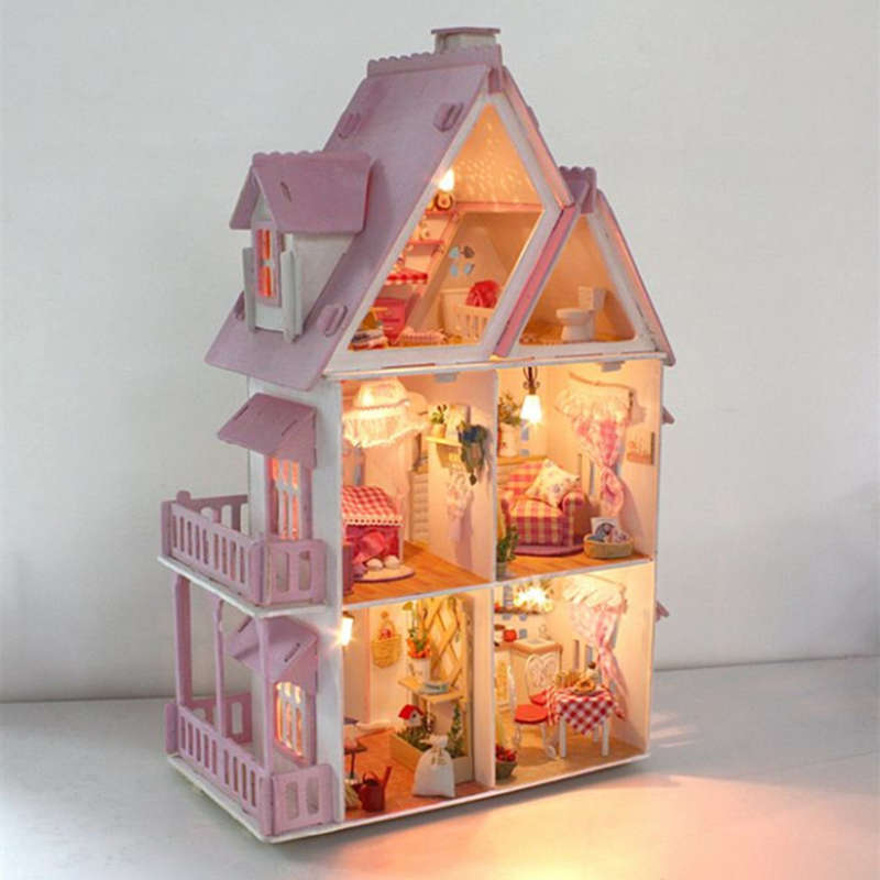 Large Wooden Kids Doll House Barbie Kit Girls Play Dollhouse Mansion Furniture