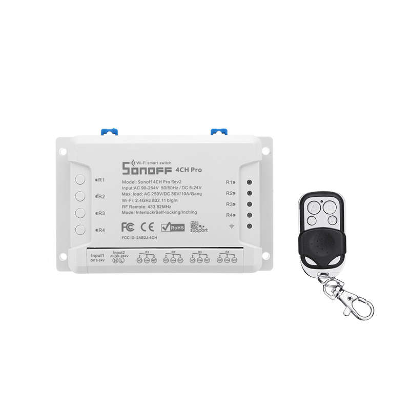 4CH Pro R2 10A 2200W 2.4Ghz 433MHz RF Inching/Self-Locking/Interlock Smart Home Switch