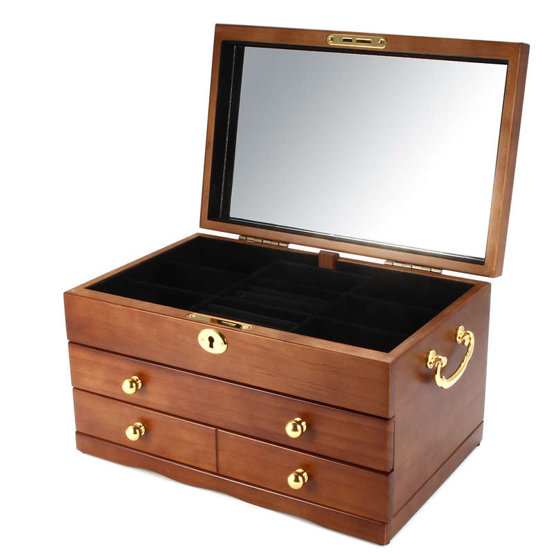 Luxury 3 Layers Wooden Jewelry Box Bracelet Necklace Ring Storage Case Display Holder