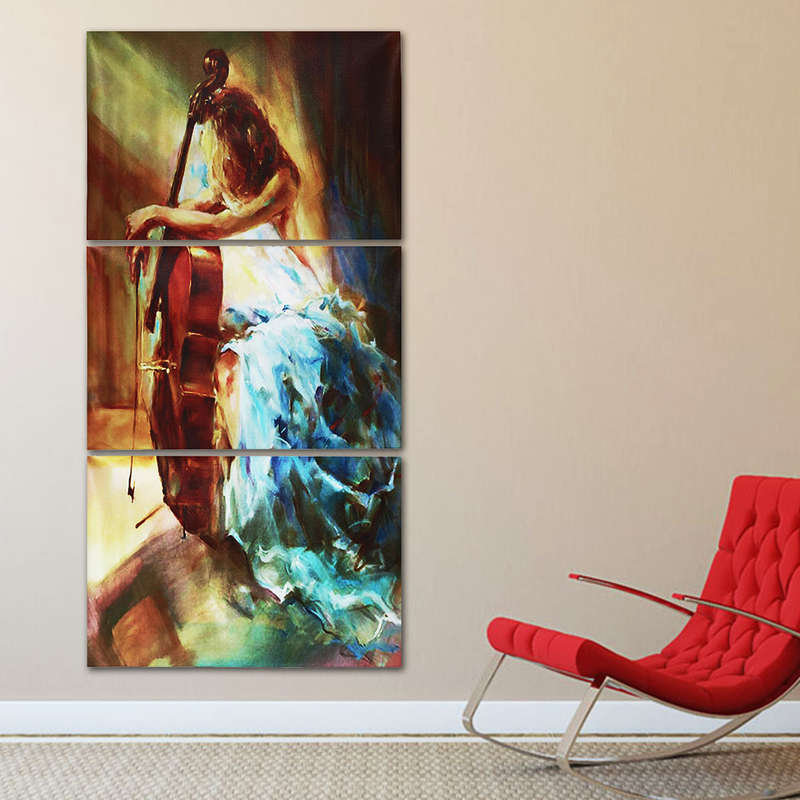 3Pcs Modern Violin Girl Canvas Print Paintings Pictures Art Home Decor Unframed