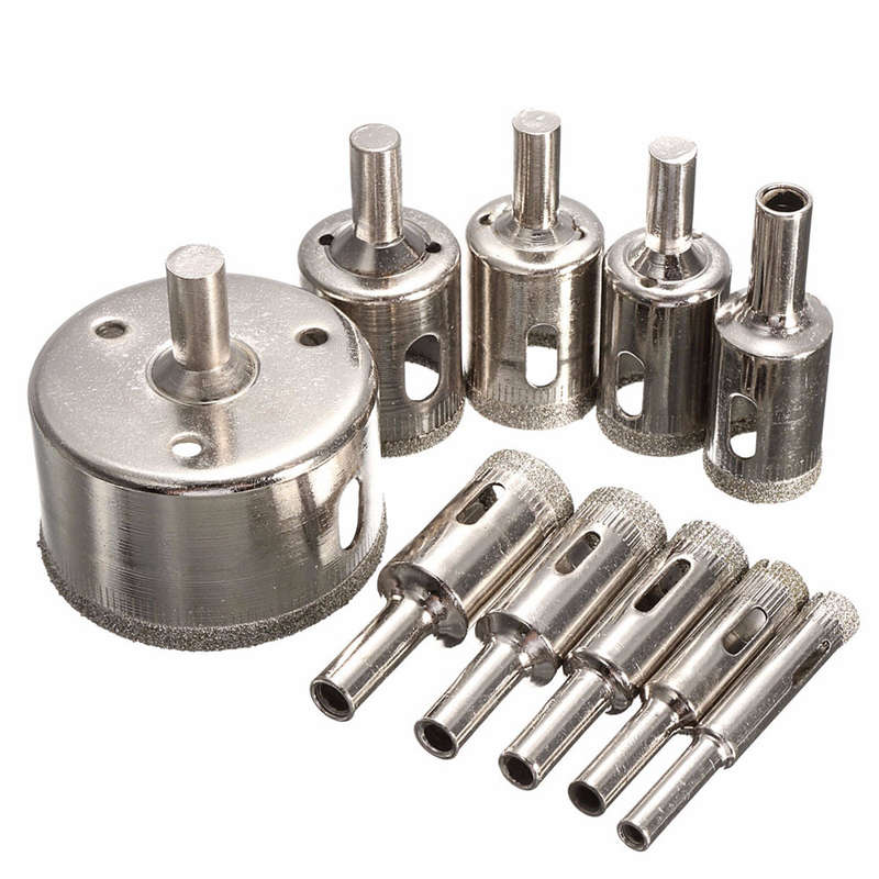 10pcs 8-50mm Diamond Drill Bits Set Tool Hole Saw Cutter for Glass Marble Granite
