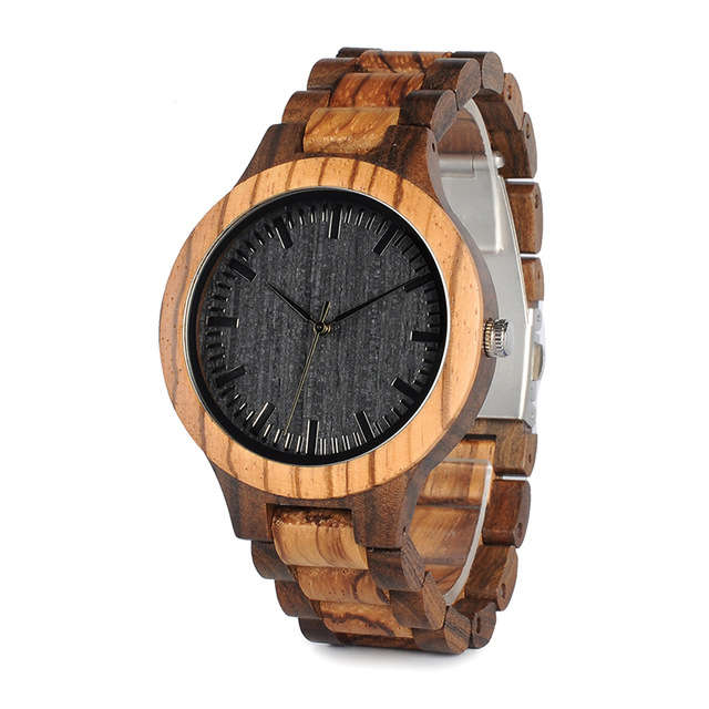 Wooden Watch Black Dial Display Unisex Quartz Wrist Watch