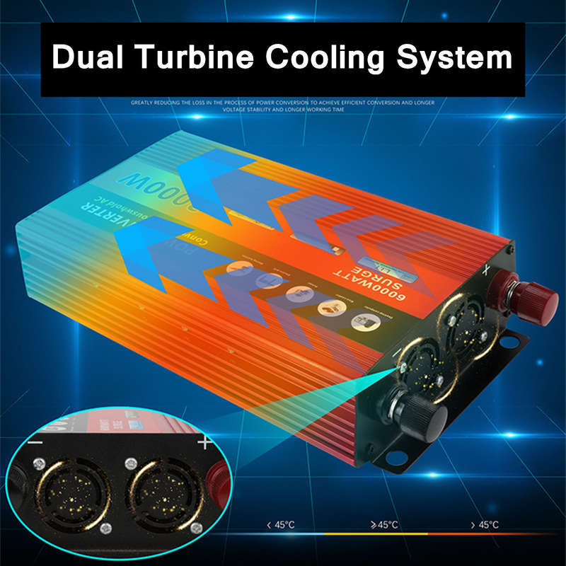 12V TO 220V Solar Inverter 3000W Power Inverter Dual Turbine Cooling System Inverter