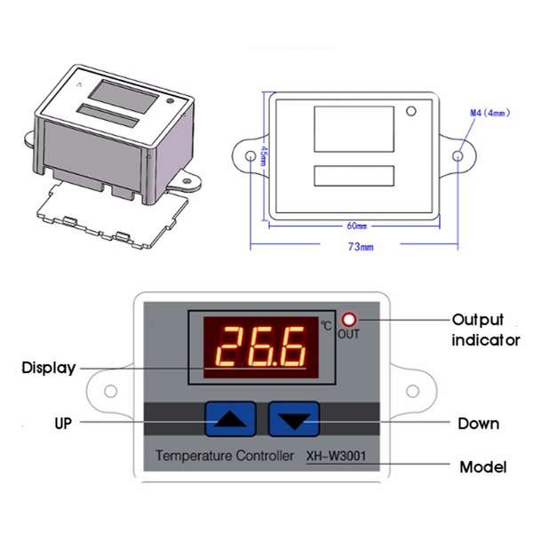 XH-W3001 220V 10A Digital Display LED Temperature Controller With Thermostat Control Switch Probe