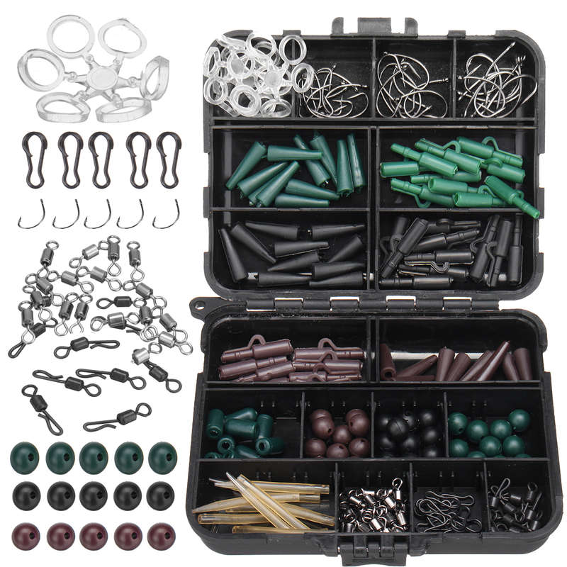 ZANLURE 174Pcs Assorted Carp Fishing Tackle Accessory Kits Hooks Sinker Combo Rigs Box
