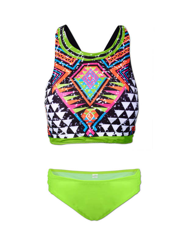 High Neck Geometric Printed Women Tankinis Swimwear (COLOR: GREEN | SIZE: S)