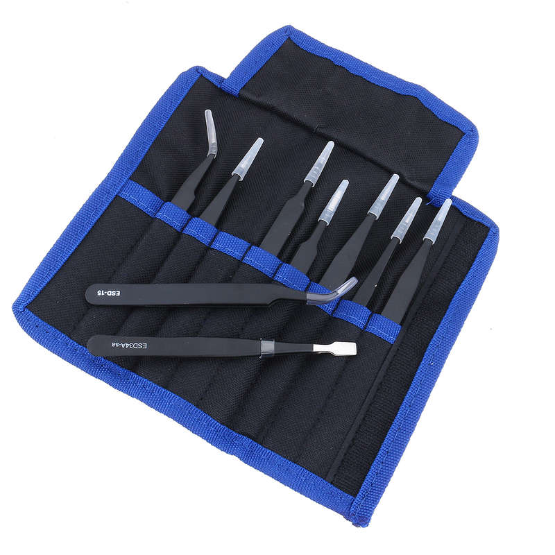 9 Pcs ESD Tweezer Anti-static Stainless Steel Precision Tweezers for Electronics
