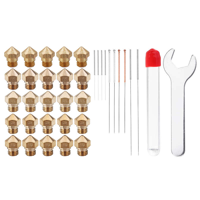5pcs 0.2/0.4/0.6/0.8/1.0mm MK10 Extruder Nozzle Each + 2pcs 0.2/0.4/0.6/0.8/1.0mm Cleaning Needle E