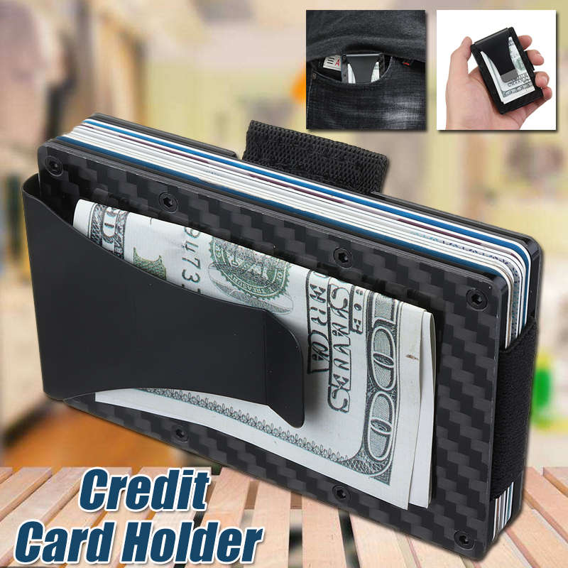 RFID Blocking Metal Wallets Slim Carbon Fiber Credit Card Holder Money Clip - 0.04kg