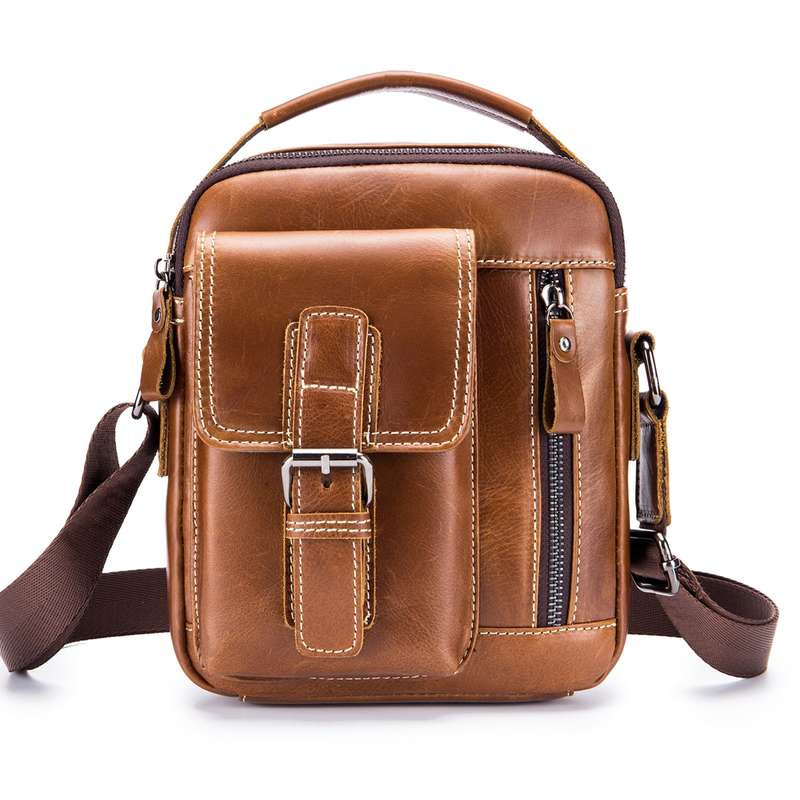 Men Classic Leather Handbag with Detachable Shoulder Strap (COLOR: BROWN)