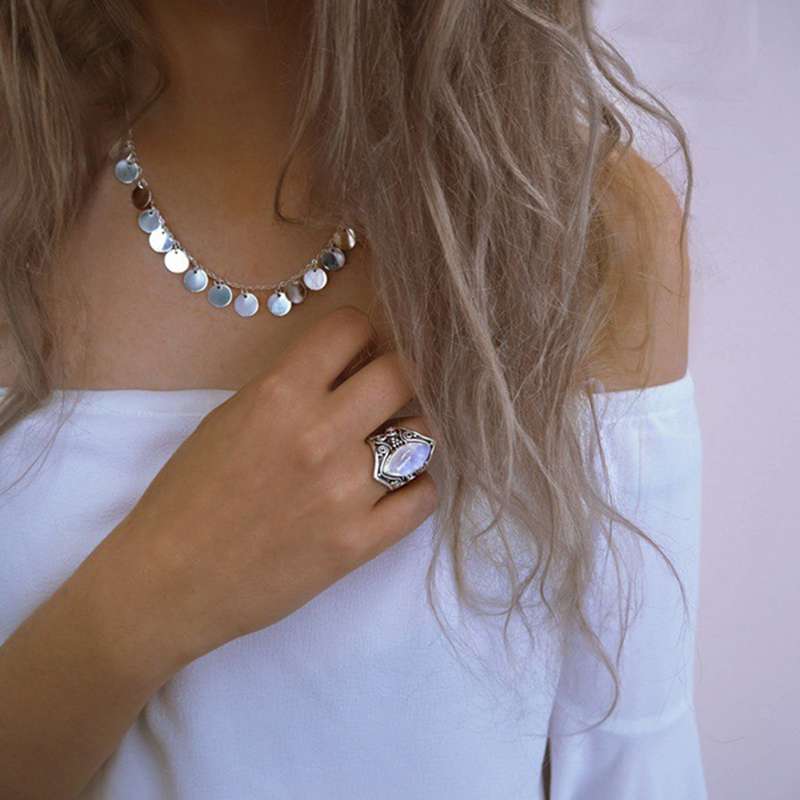 Ethnic Moonstone Finger Ring Vintage Finger Rings Accessories Gift Jewelry for Women - 0.01kg