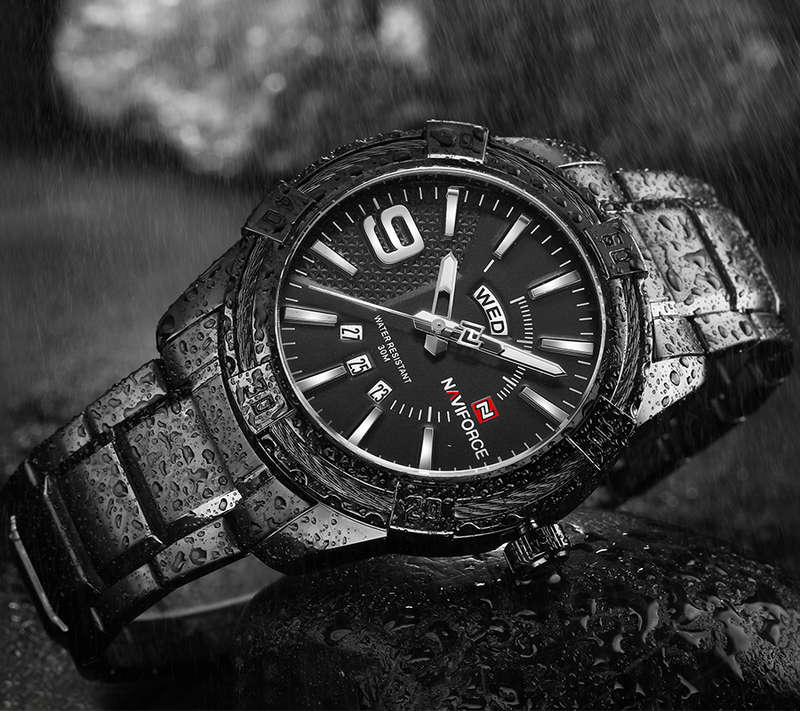 NAVIFORCE 9117 Waterproof Men Wrist Watch Calendar Full Steel Quartz Watches - 0.10kg