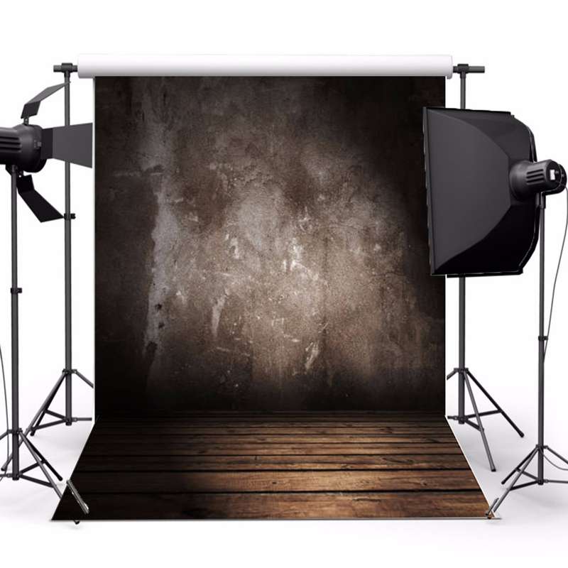 5x7FT Vinyl Retro Gray Wall Photography Background Wood Floor Backdrop Props