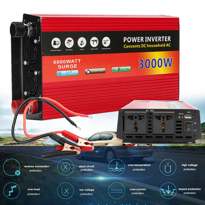 12V TO 220V Solar Inverter 3000W Power Inverter Dual Turbine Cooling System Inverter